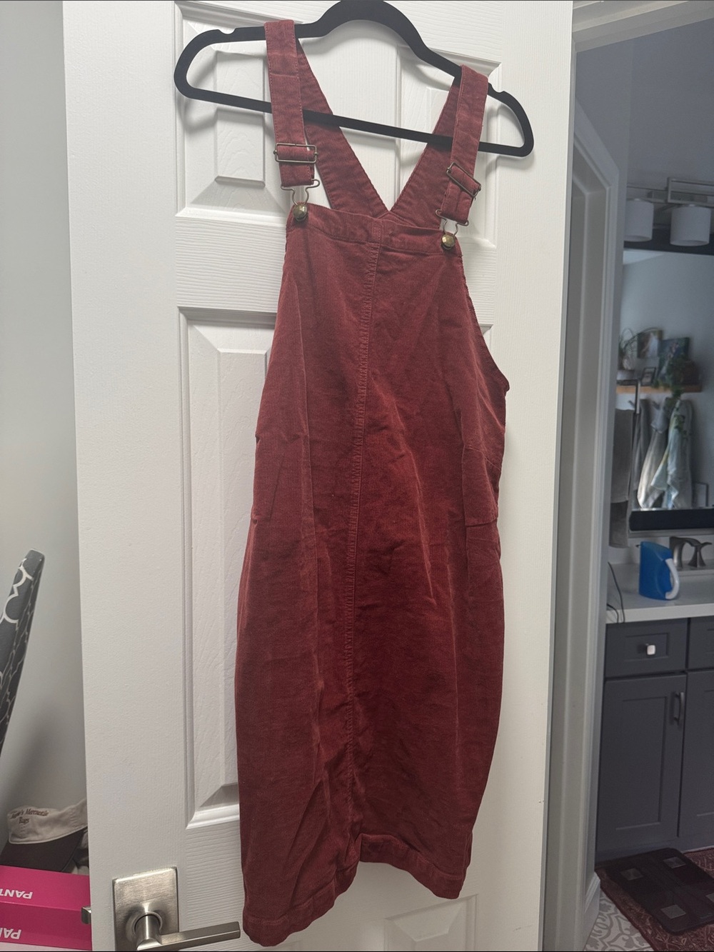 Mama Licious Corduroy Pinafore Dress in Burgundy